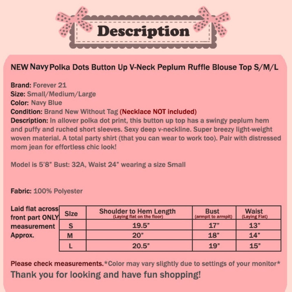 Navy Polka Dot Deep V Neck Button Peplum Shirt Top - Picture 8 of 8
